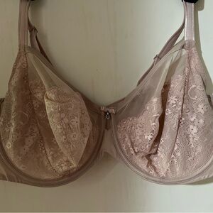 Woman’s size 44DD Curvy Couture Blush Colored Bra with Rhinestone Accents